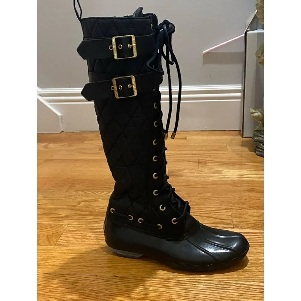 Sperry Top Sider Tall Quilted Womens Black Gold Winter Duck Boots 9045469 Size 6